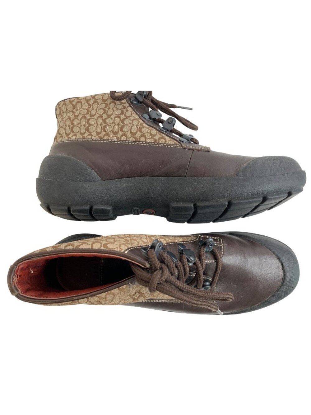 Coach Womens Dyanne 7.5M Brown Logo Lace-Up Ankle Boots